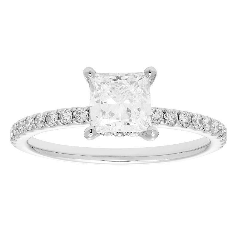 Evergreen Diamonds 14k White Gold 1 3/8 Carat T.W. IGL Certified Princess Cut Lab-Grown Diamond Hidden Halo Ring, Women's, Size: 7 Product Image