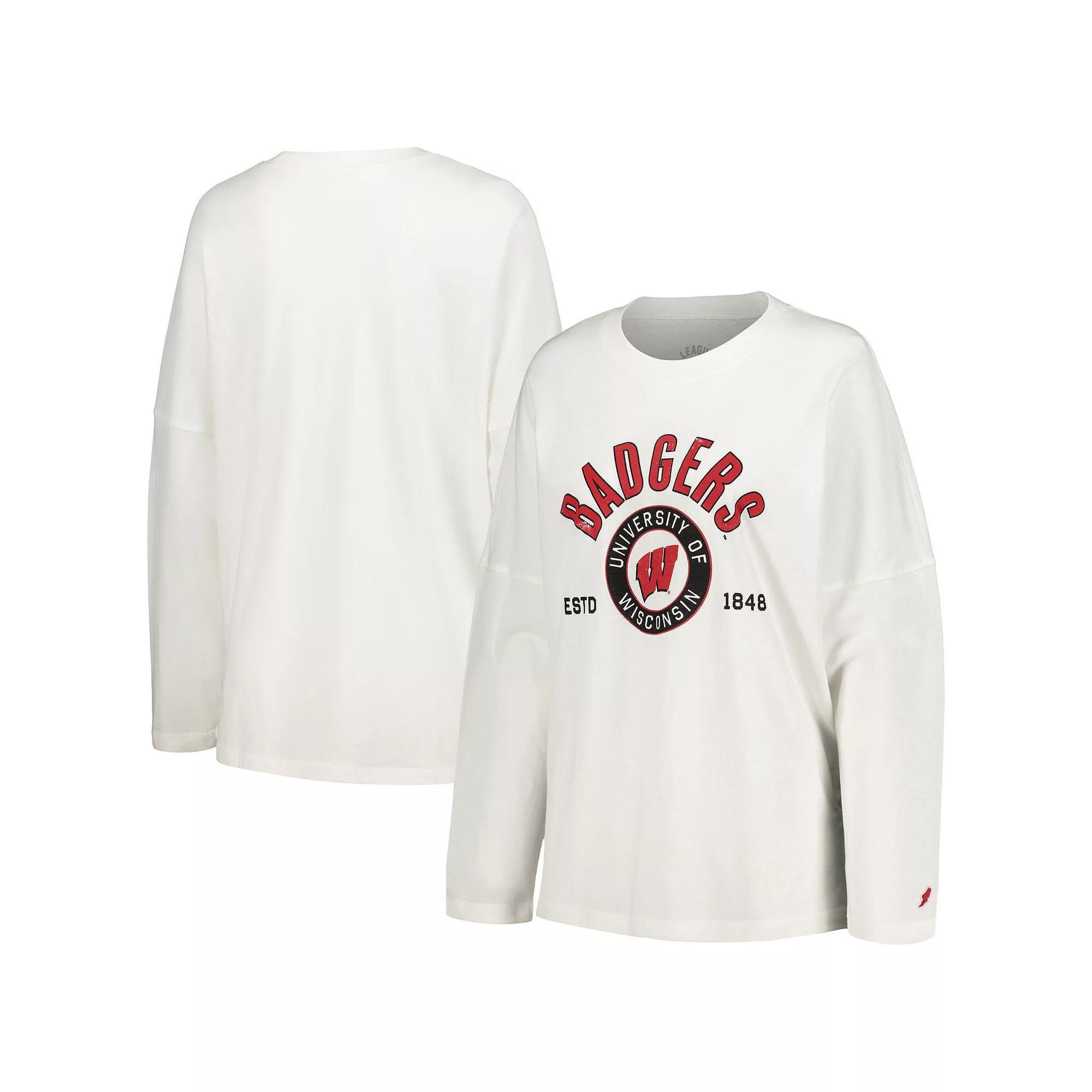 Women's League Collegiate Wear White Wisconsin Badgers Clothesline Oversized Long Sleeve T-Shirt, Size: Small Product Image