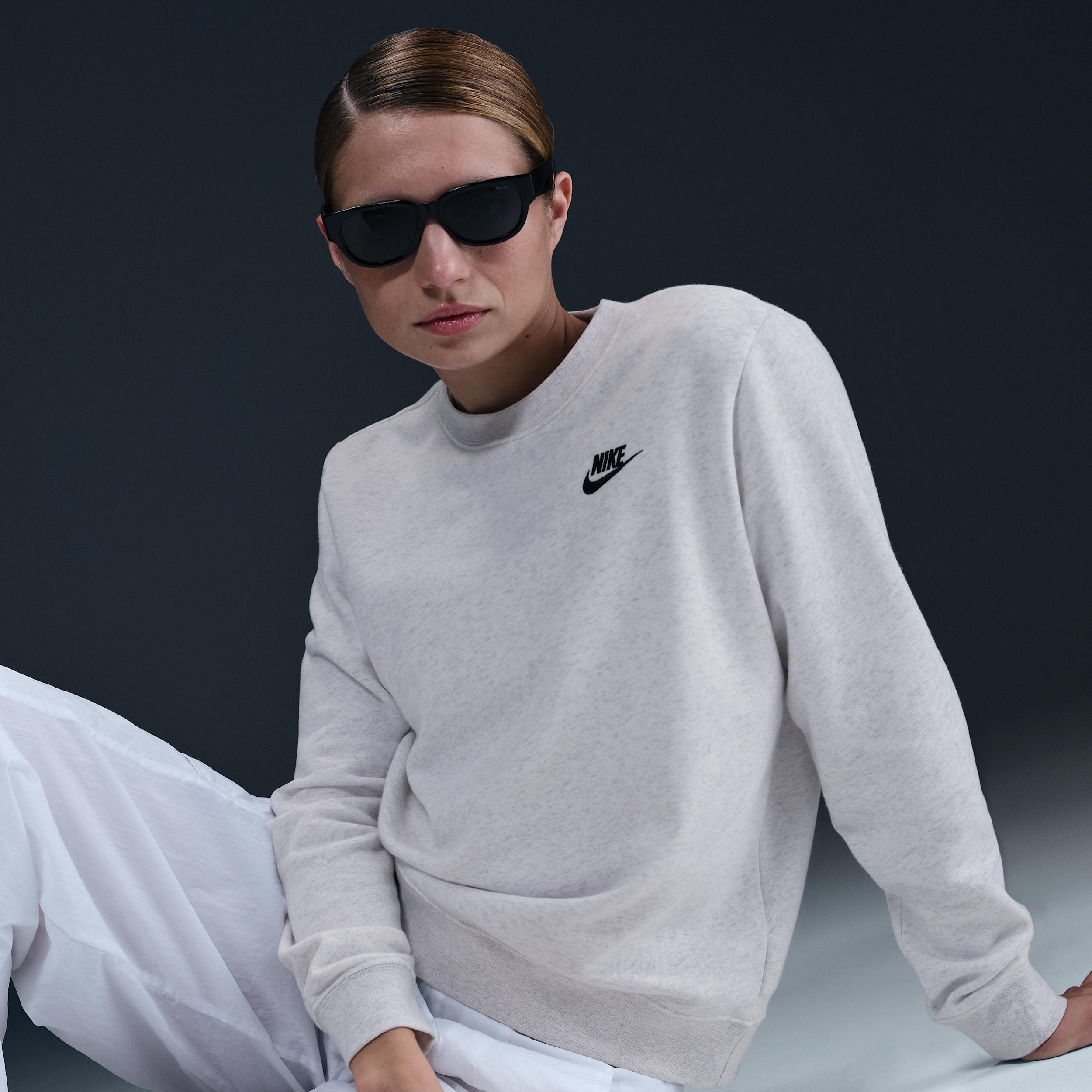Nike Women's Sportswear Club Fleece Crewneck Sweatshirt in Grey/Birch Heather Size 2XL Cotton/Polyester/Fleece Product Image
