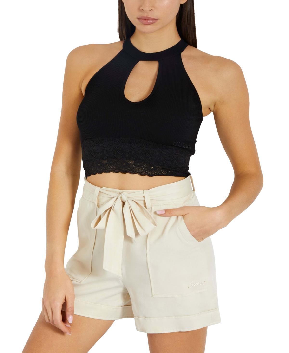 Guess Womens Lila Cutout Seamless Ribbed Lace-Trim Sweater Product Image