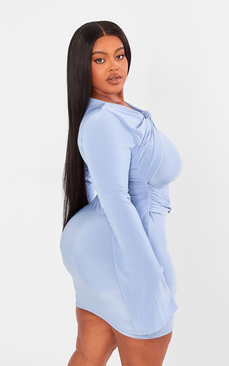 Plus Blue Knot Front Detail Bodycon Dress Product Image
