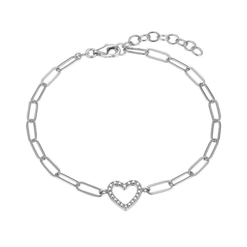 18K Gold Over Silver Diamond Accent Open Heart Paperclip Chain Bracelet, Women's, Size: 7.25", Sterling Product Image