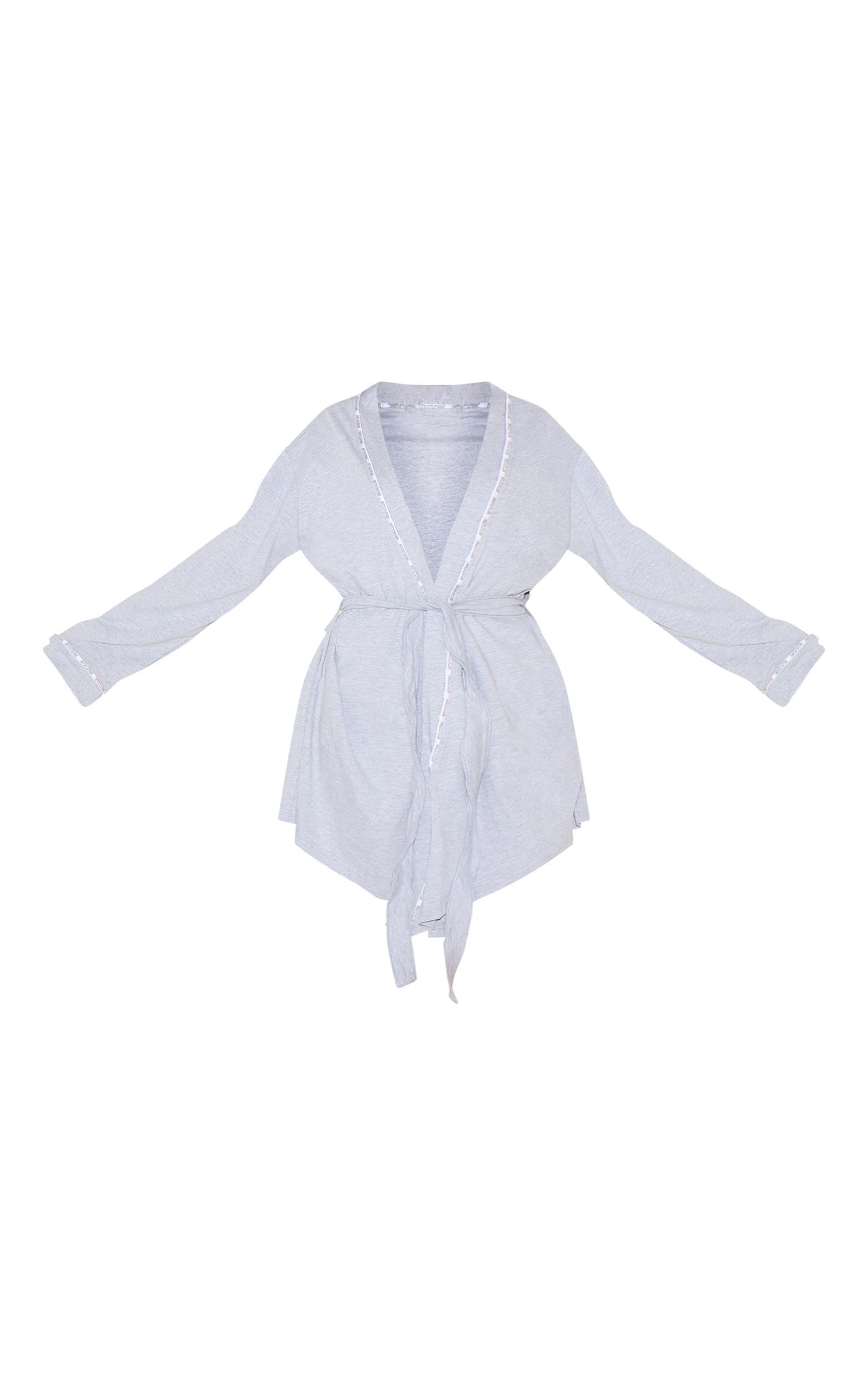PRETTYLITTLETHING Grey Piping Jersey Robe Product Image