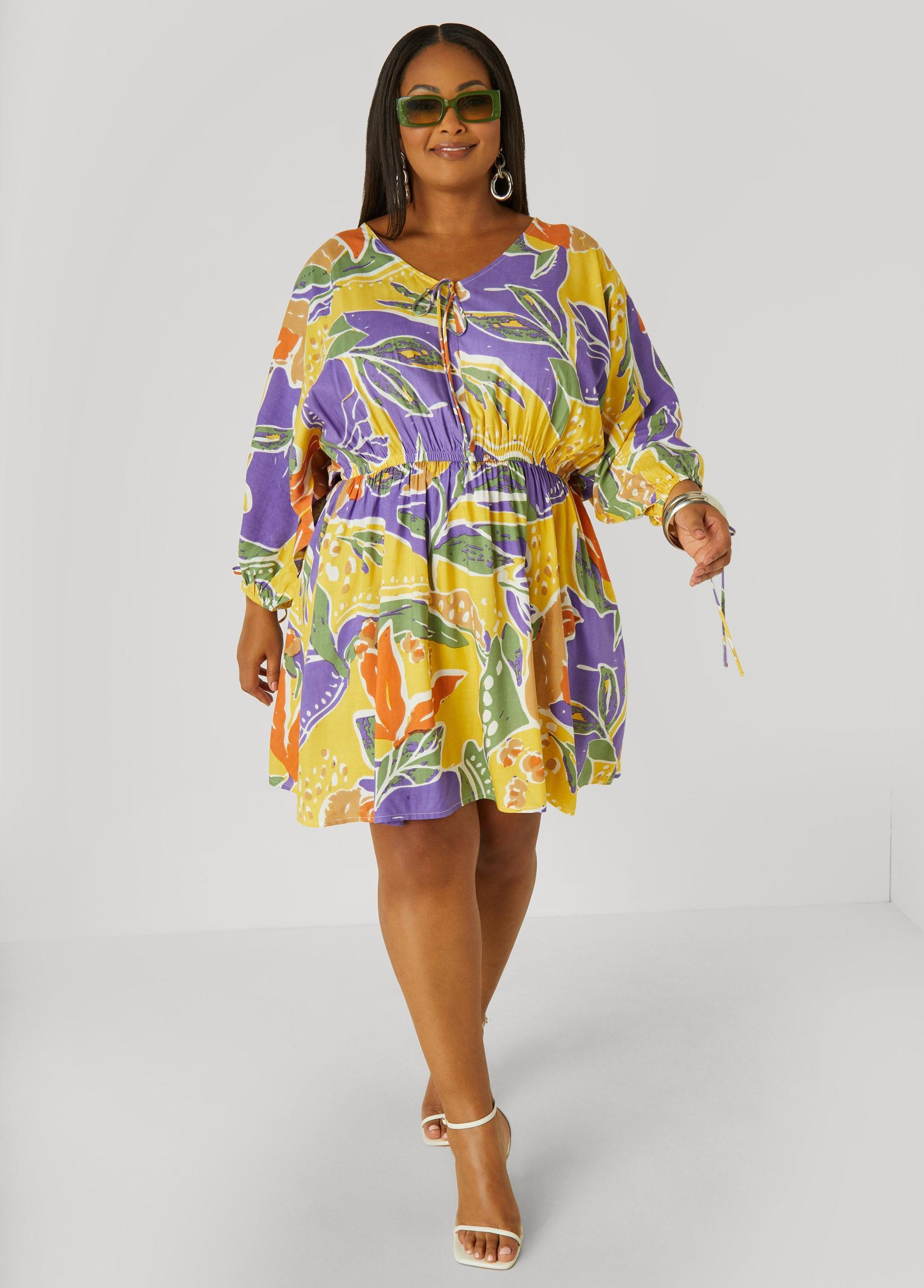 Tropical Print A Line Dress Product Image