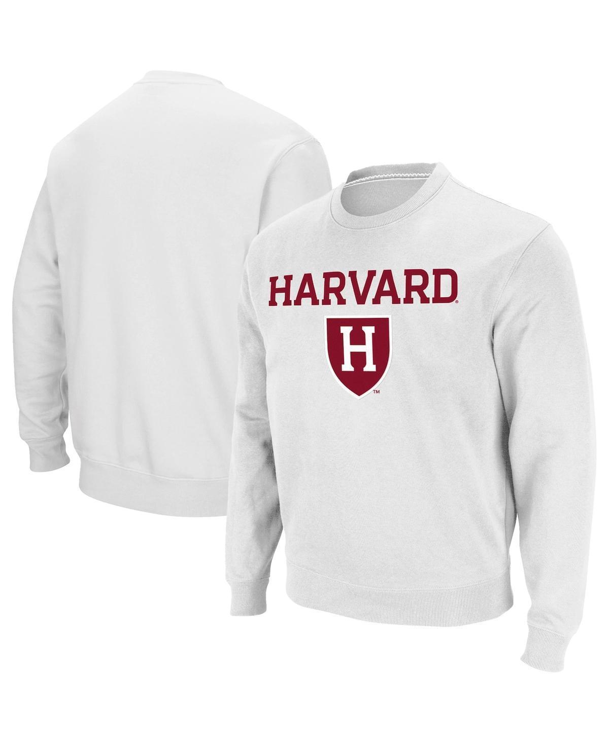 Men's Colosseum White Harvard Crimson Team Arch & Logo Tackle Twill Pullover Sweatshirt, Size: 3XL, Har White Product Image