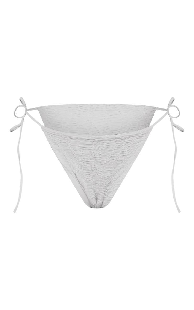 White Textured V Front Tie Side Bikini Bottoms Product Image