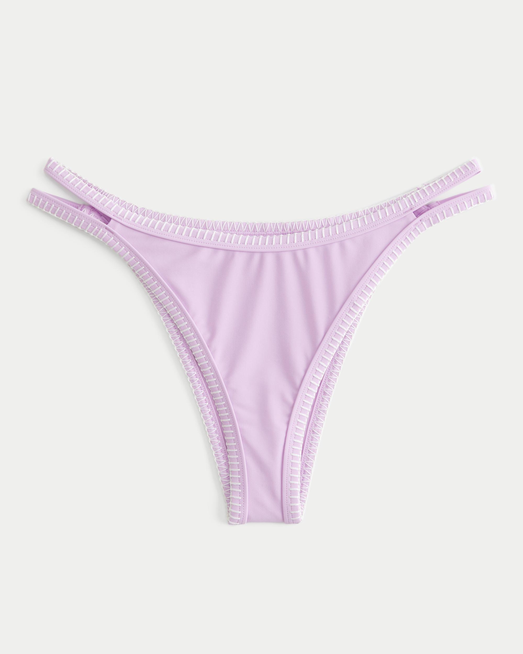 High-Leg Embroidered Stitch Strappy Cheekiest Bikini Bottom Product Image