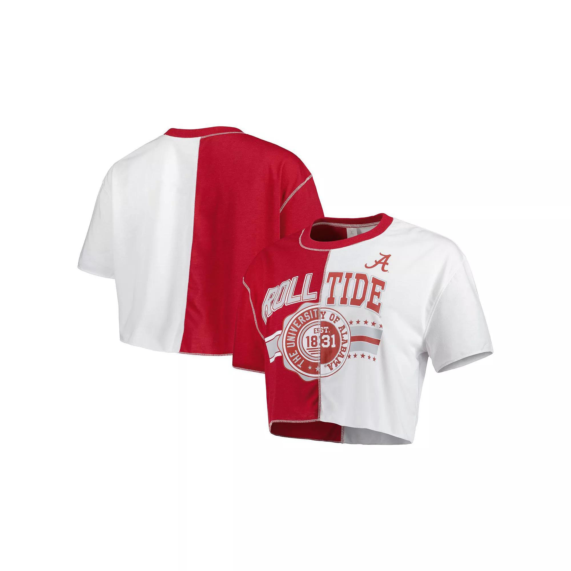 Women's ZooZatz Crimson/White Alabama Crimson Tide Colorblock Cropped T-Shirt, Size: Small, Red Product Image