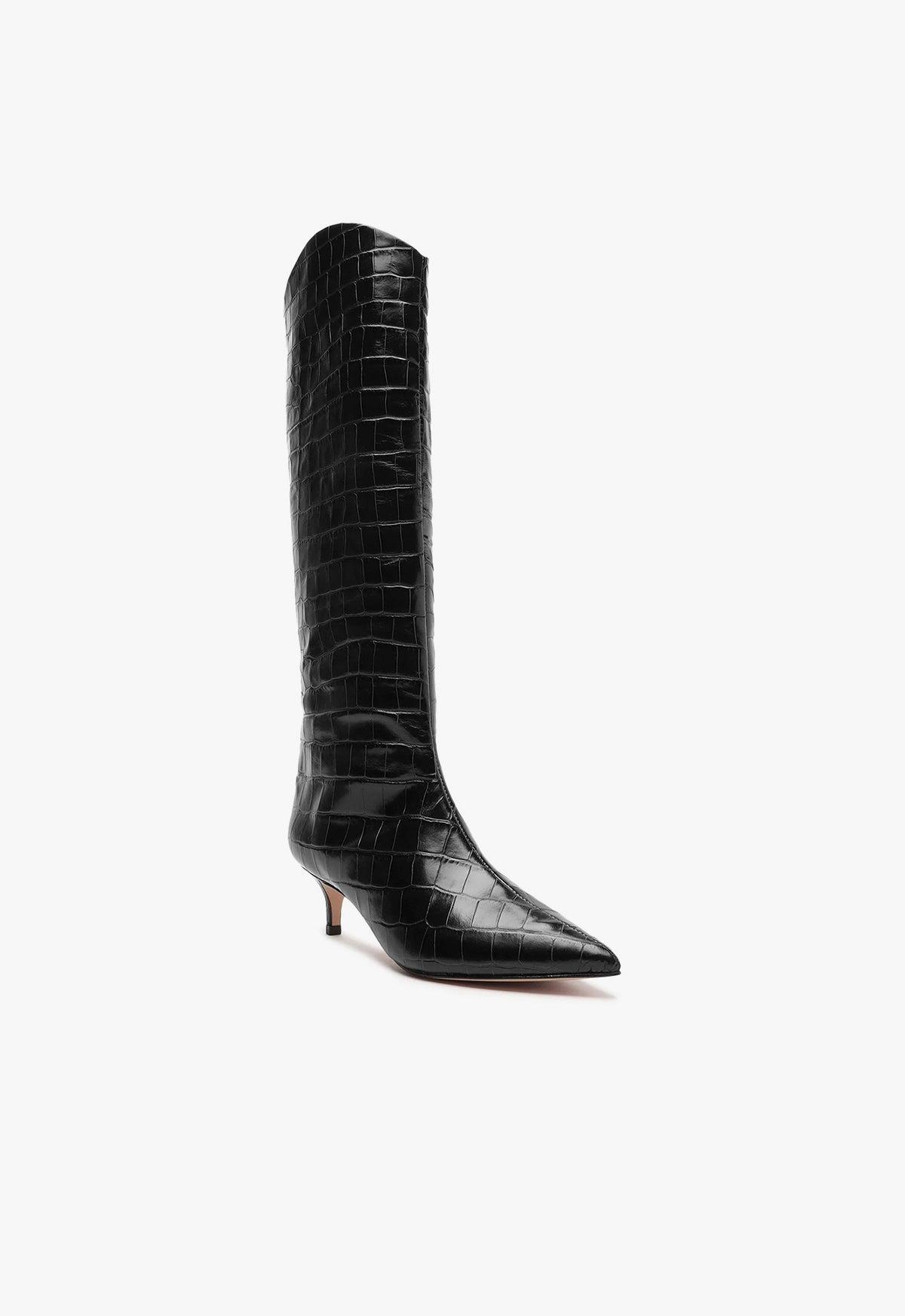 Schutz Womens Abbey Croc Embossed Kitten Heel Boots Product Image