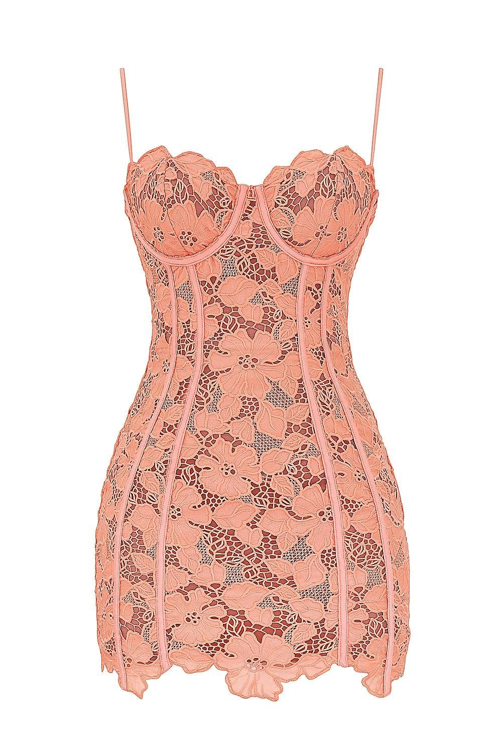 Ilayda Sorbet Embroidered Floral Lace Mini Dress Product Image