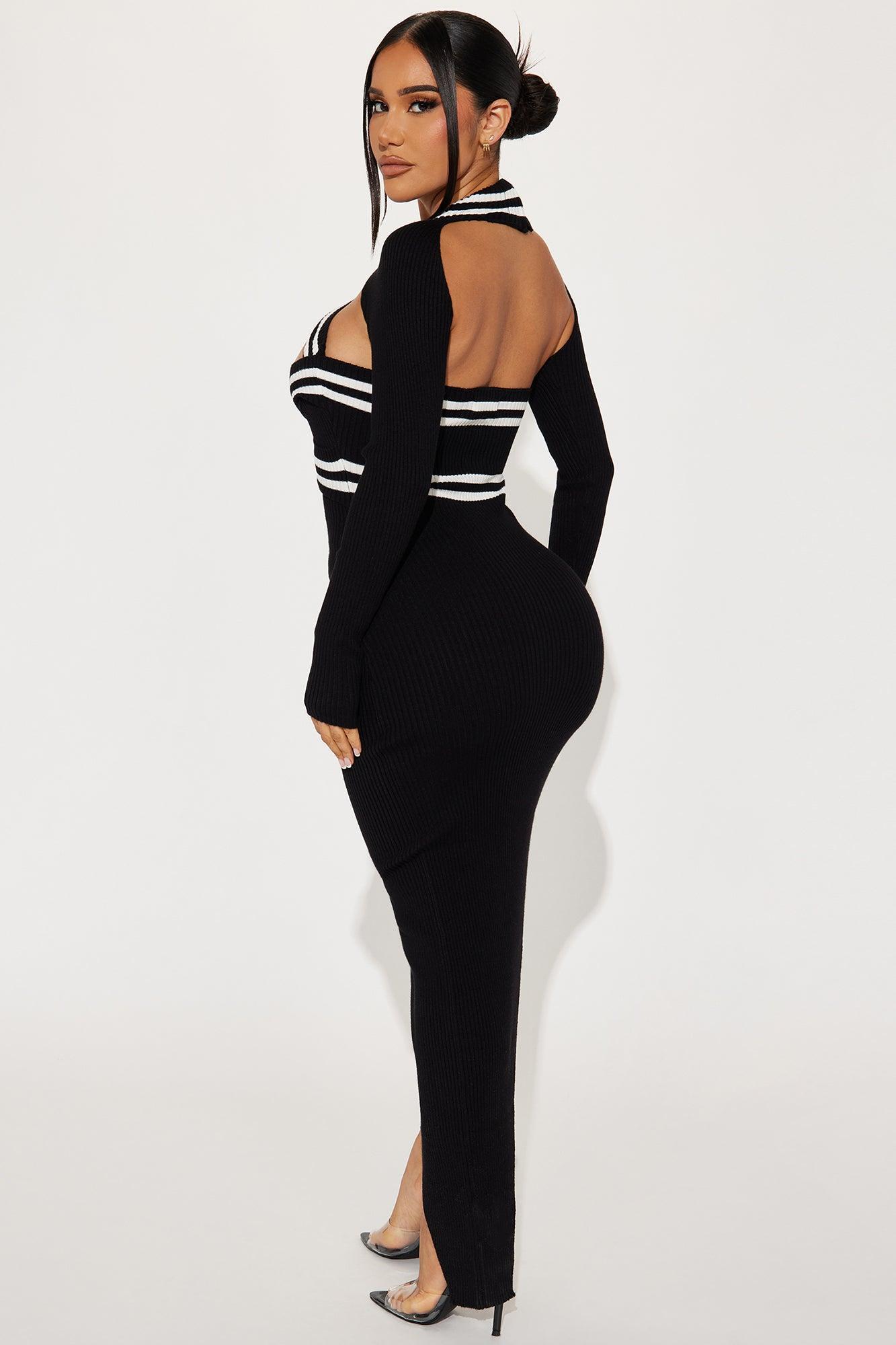 Ella Sweater Midi Dress - Black/White Product Image