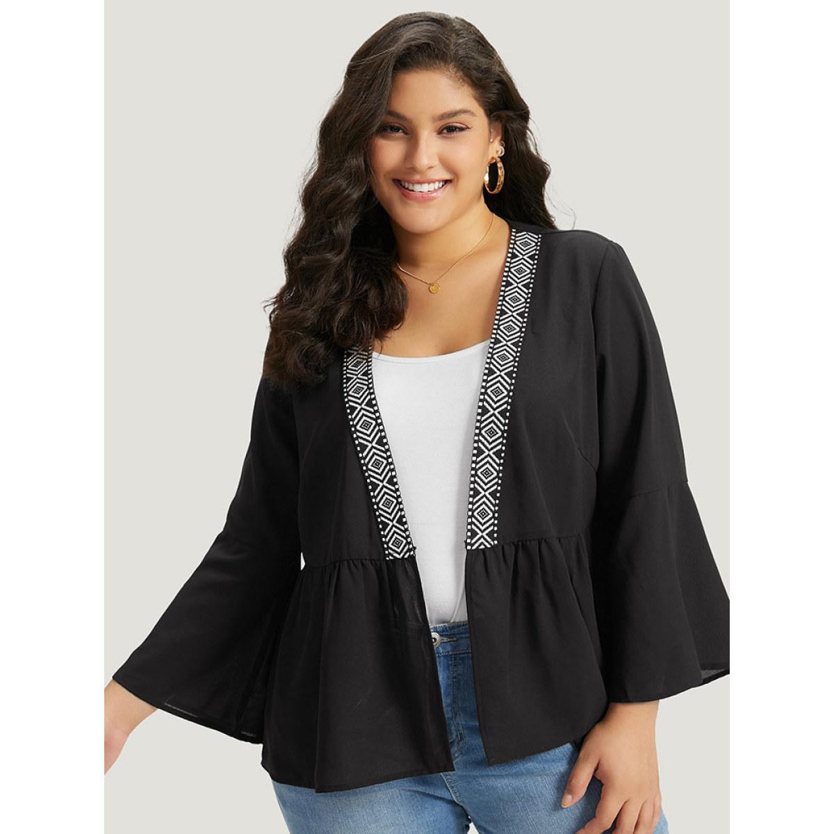 Plus Size Geometric Print Mesh Patchwork Kimono Women Black Resort Vacation Kimonos BloomChic 22-24/3X Product Image
