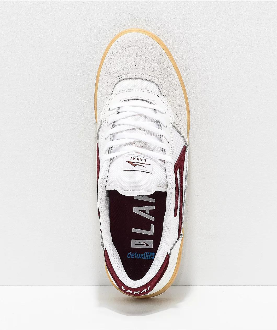 Lakai Cambridge White, Burgundy & Gum Skate Shoes Product Image