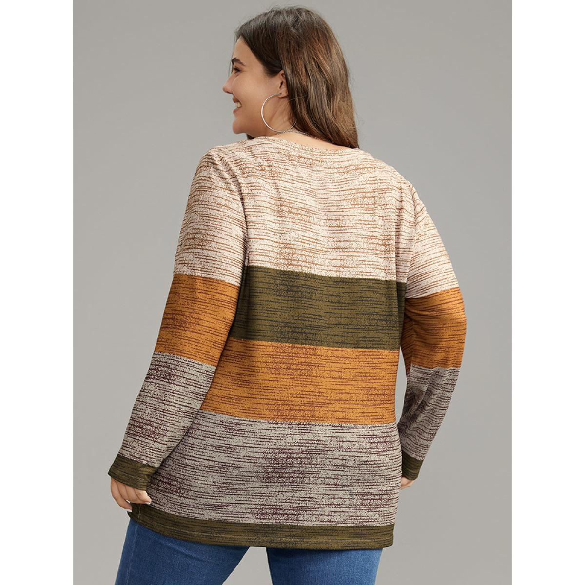 Plus Size Striped Colorblock Contrast V Neck T-shirt Multicolor Women Casual Contrast Colorblock V-neck Everyday T-shirts BloomChic 18-20/2X Product Image