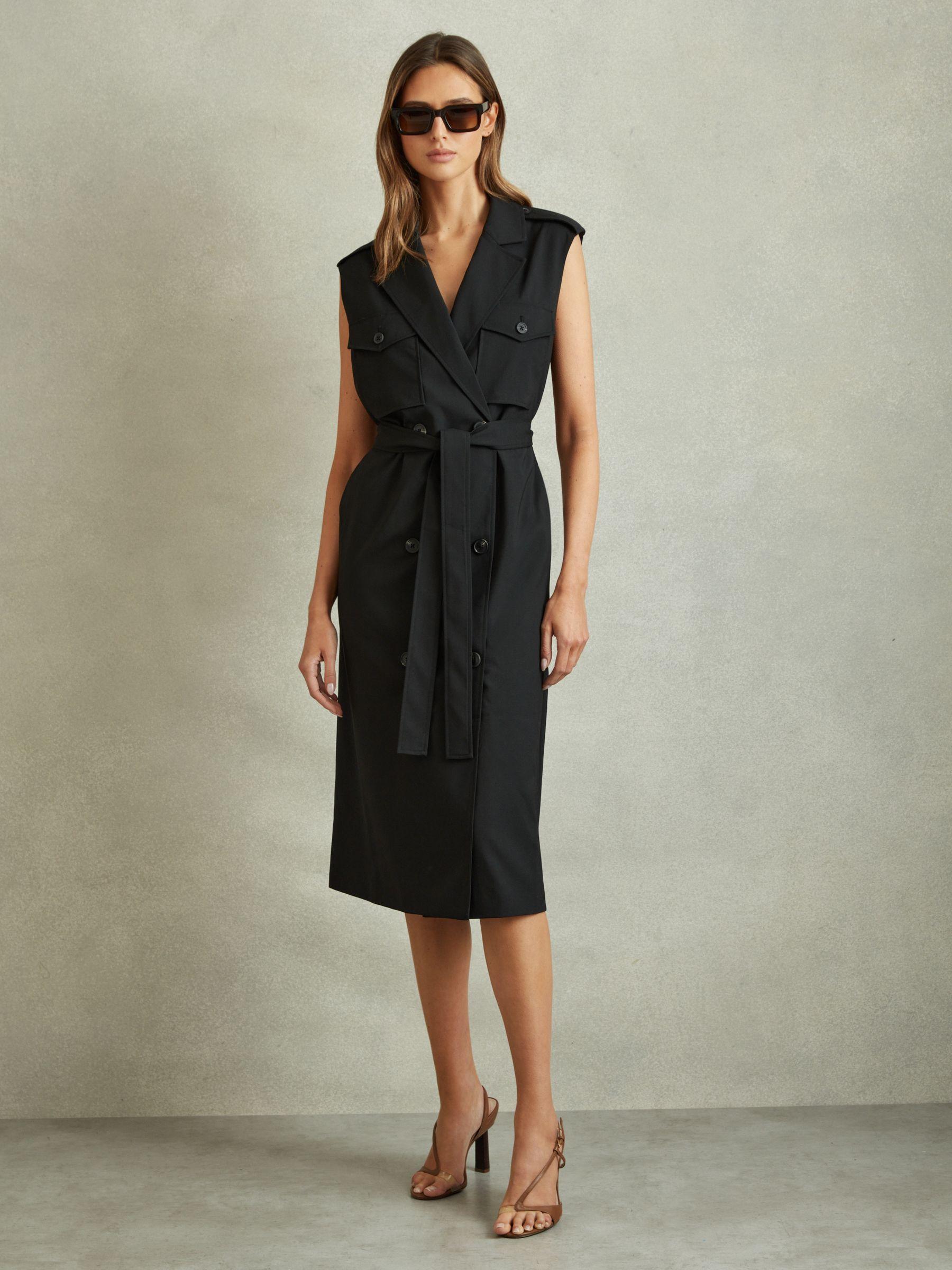 Wool Blend Double Breasted Midi Dress in Black Product Image
