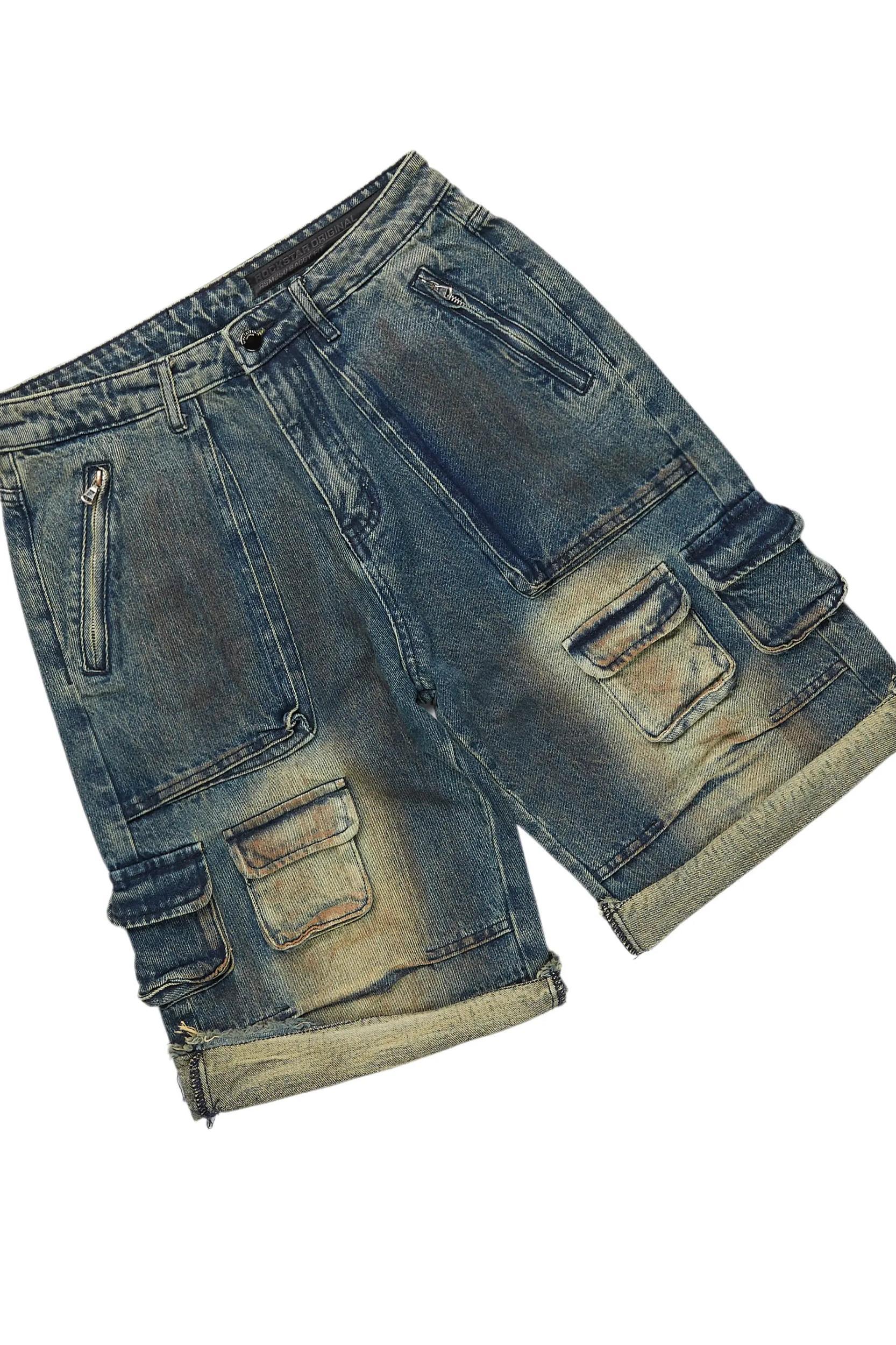Lake White/Dark Blue T-Shirt/Denim Short Set Male Product Image