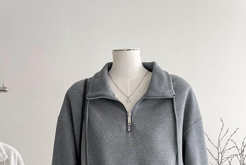 Collar Melange Drawstring Half-Zip Pullover Product Image