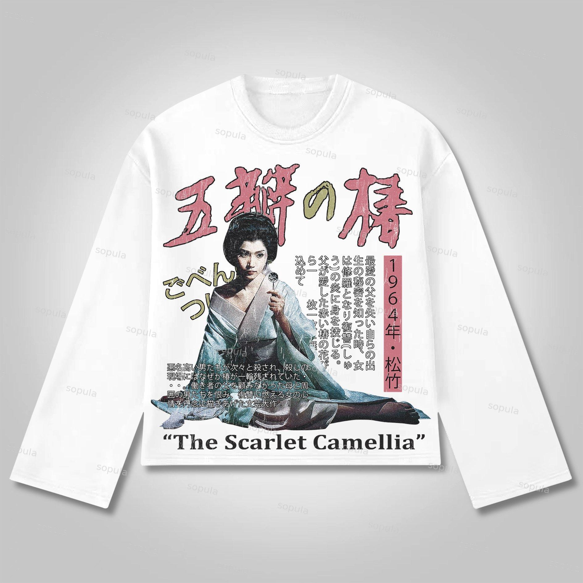 Sopula The Scarlet Camellia Vintage Graphics Cotton Long Sleeve T-Shirt Product Image