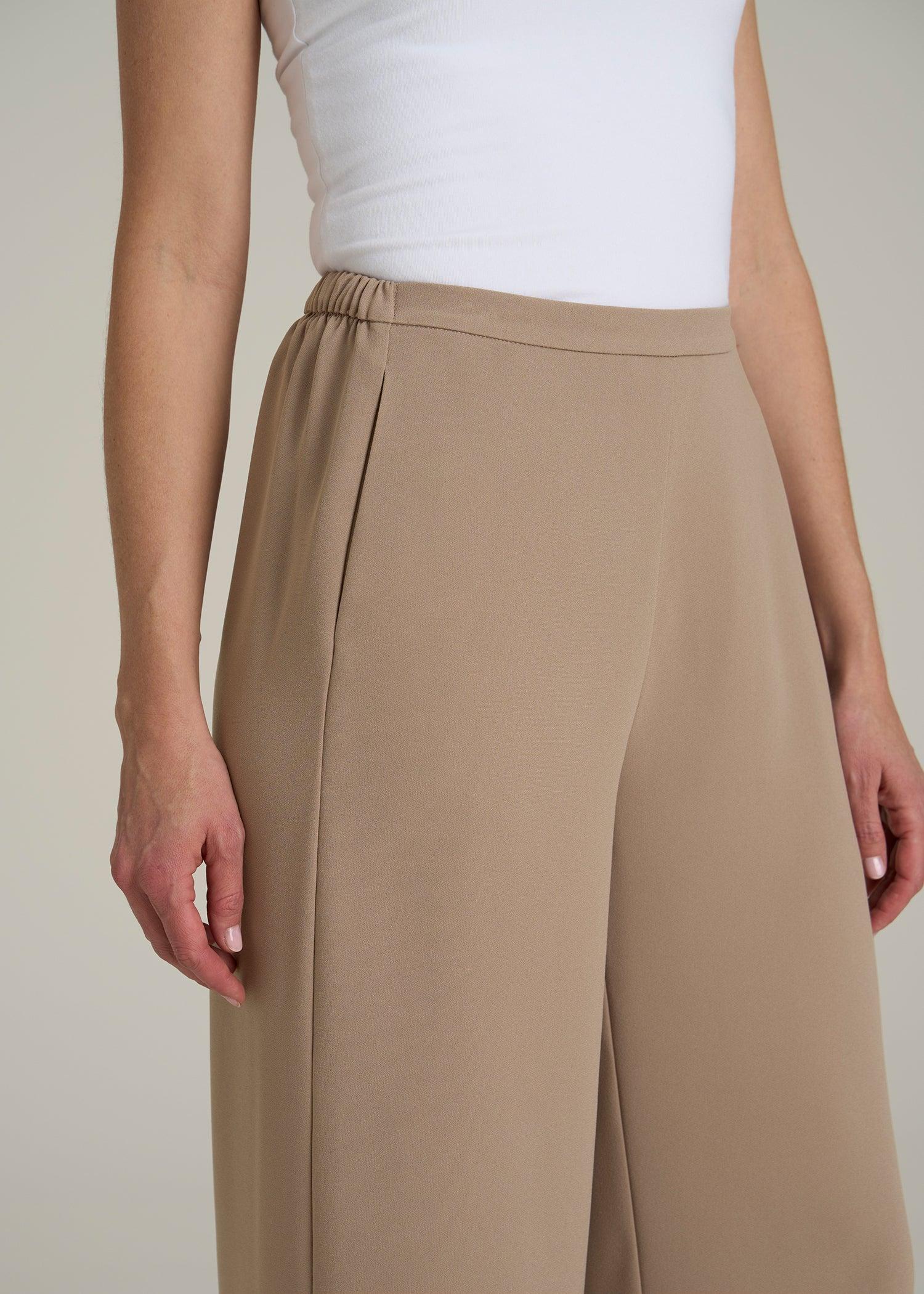 Pull-On Crepe Ultra Wide Pants for Tall Women in Dark Sand Product Image