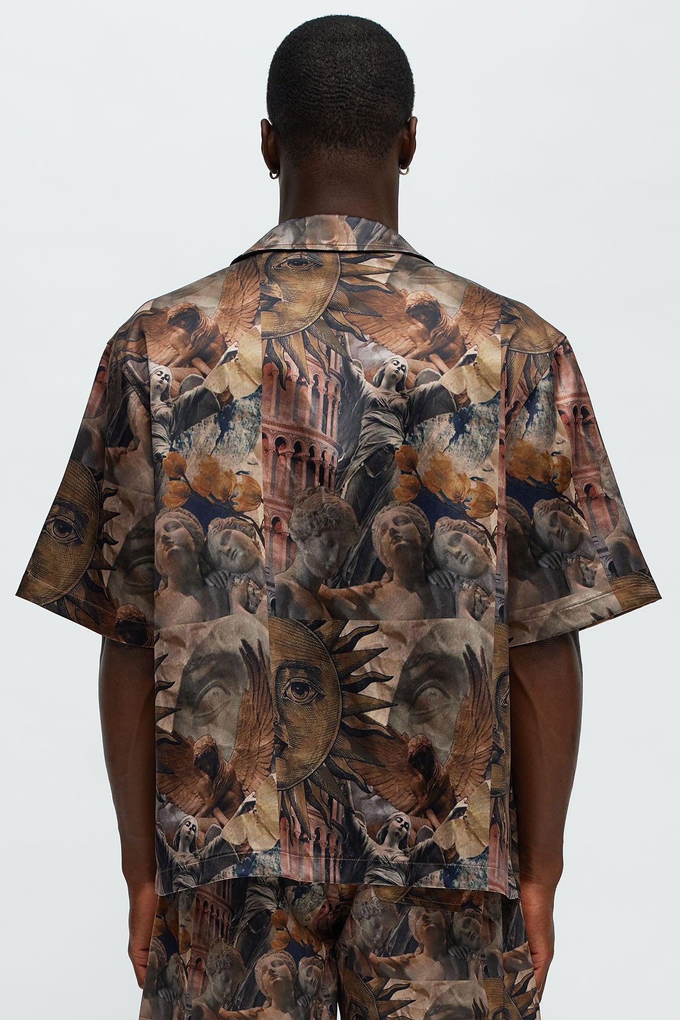 Celestial Glory Cuban Collar Short Sleeve Shirt - Brown Combo Product Image