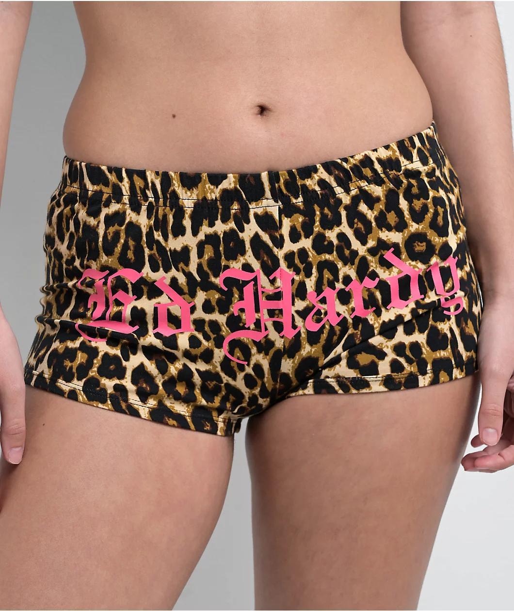 Ed Hardy Heart Wings Leopard Print Lounge Shorts Product Image