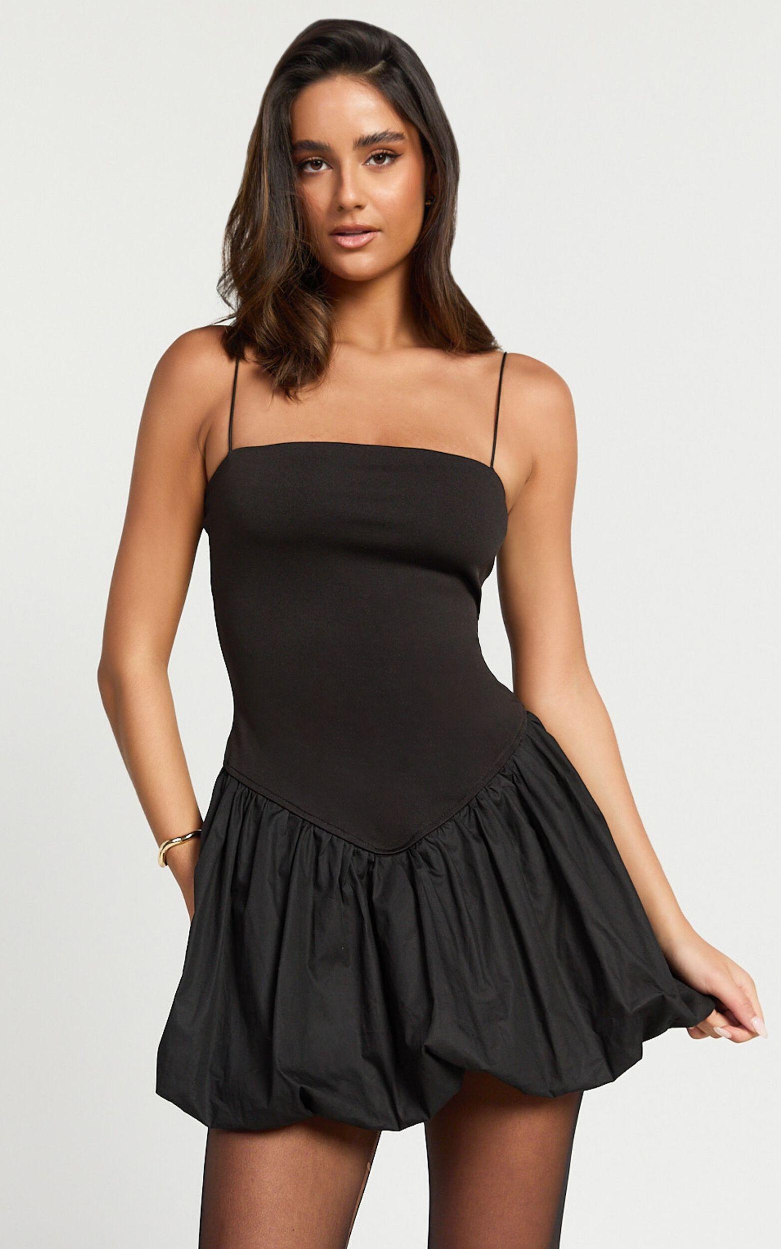Kristel Mini Dress - Fitted Mini Dress with Bubble Hem in Black Product Image