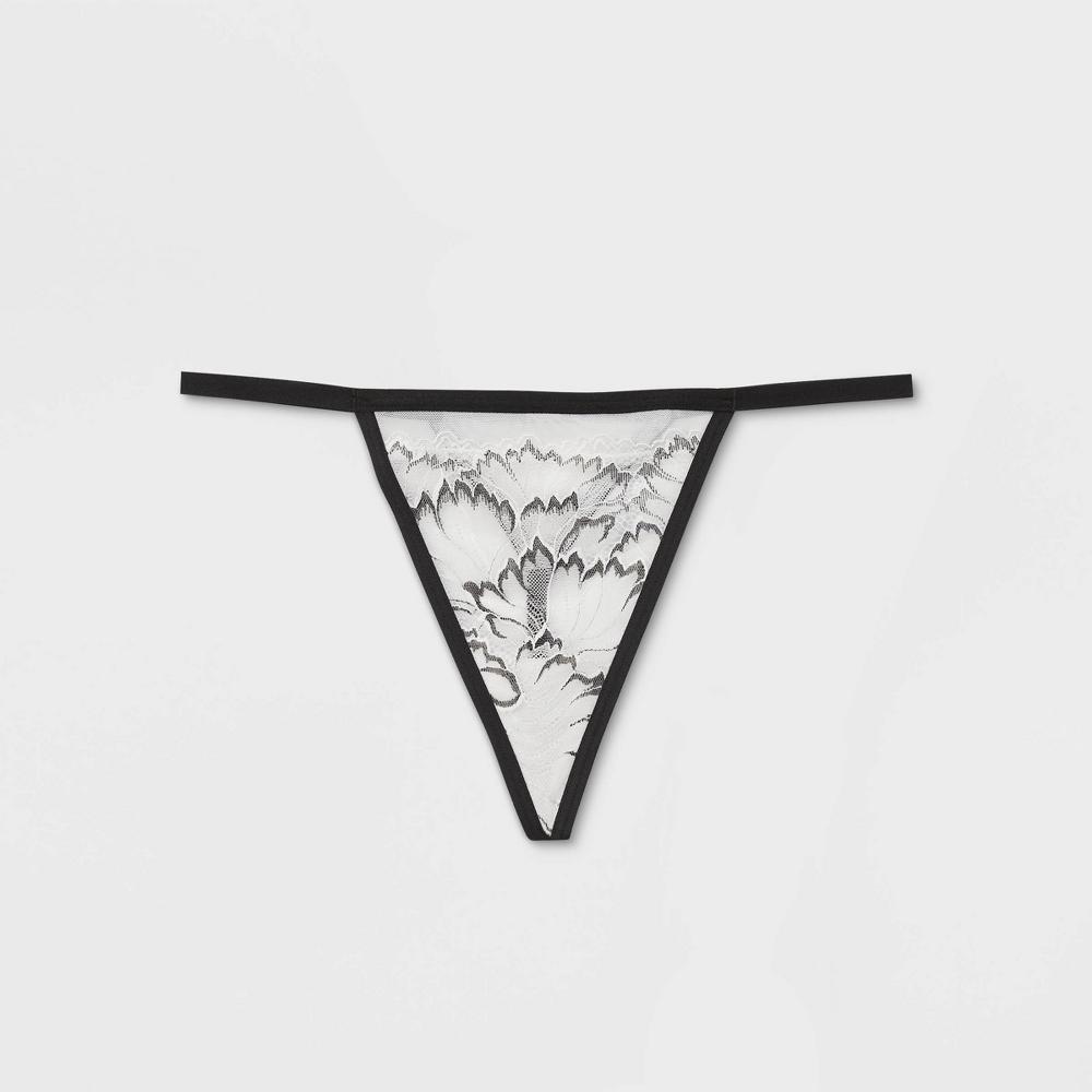 Womens Floral Print Lace and Mesh String Thong - Auden White XL Product Image