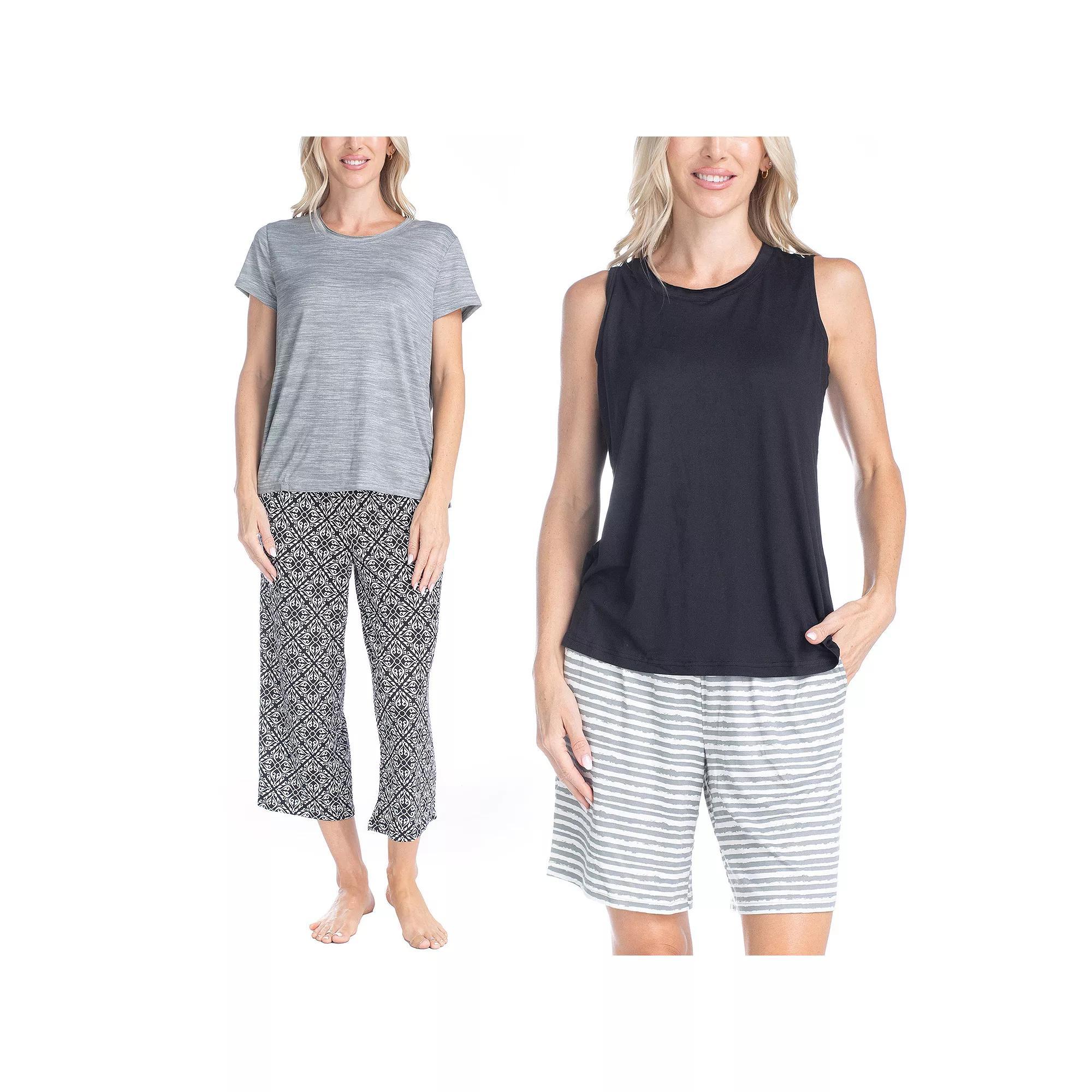 MUK LUKS All Mixed Up 4-pc. Pajama Top & Pajama Bottoms Set in Petite and Plus Size, Women's, Size: Large Petite, Black Tile Stripe Product Image