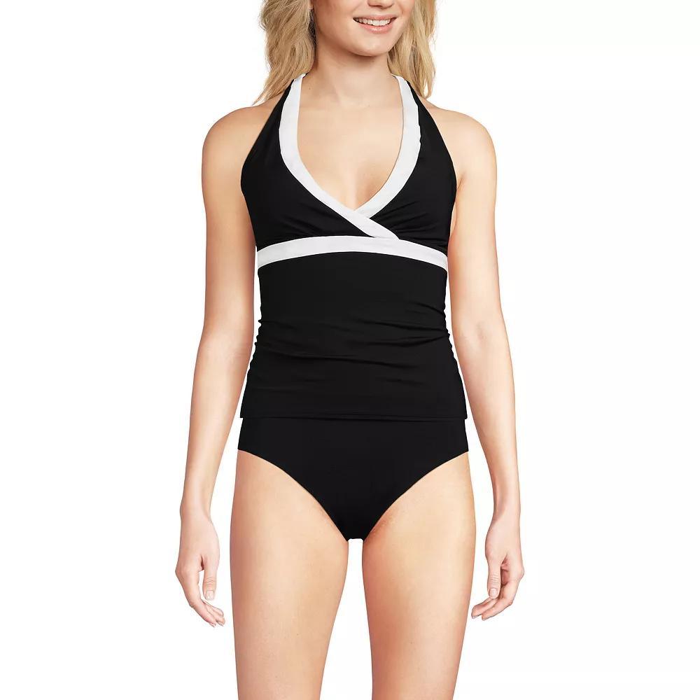 Women's Lands' End V-Neck Halter Tankini Top, Size: Medium, Black White Product Image