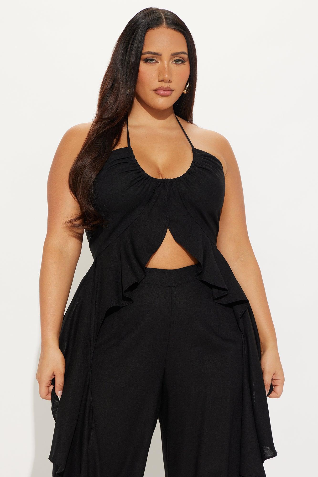 Crystal Shores Flowy Linen Pant Set - Black Product Image