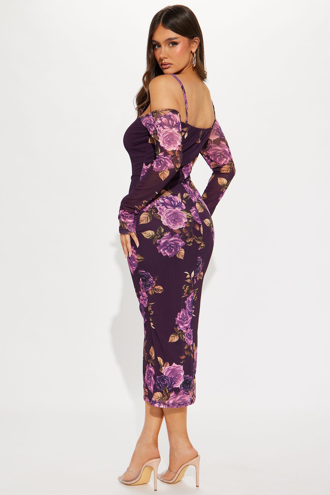 Danielle Mesh Midi Dress - Purple/combo Product Image