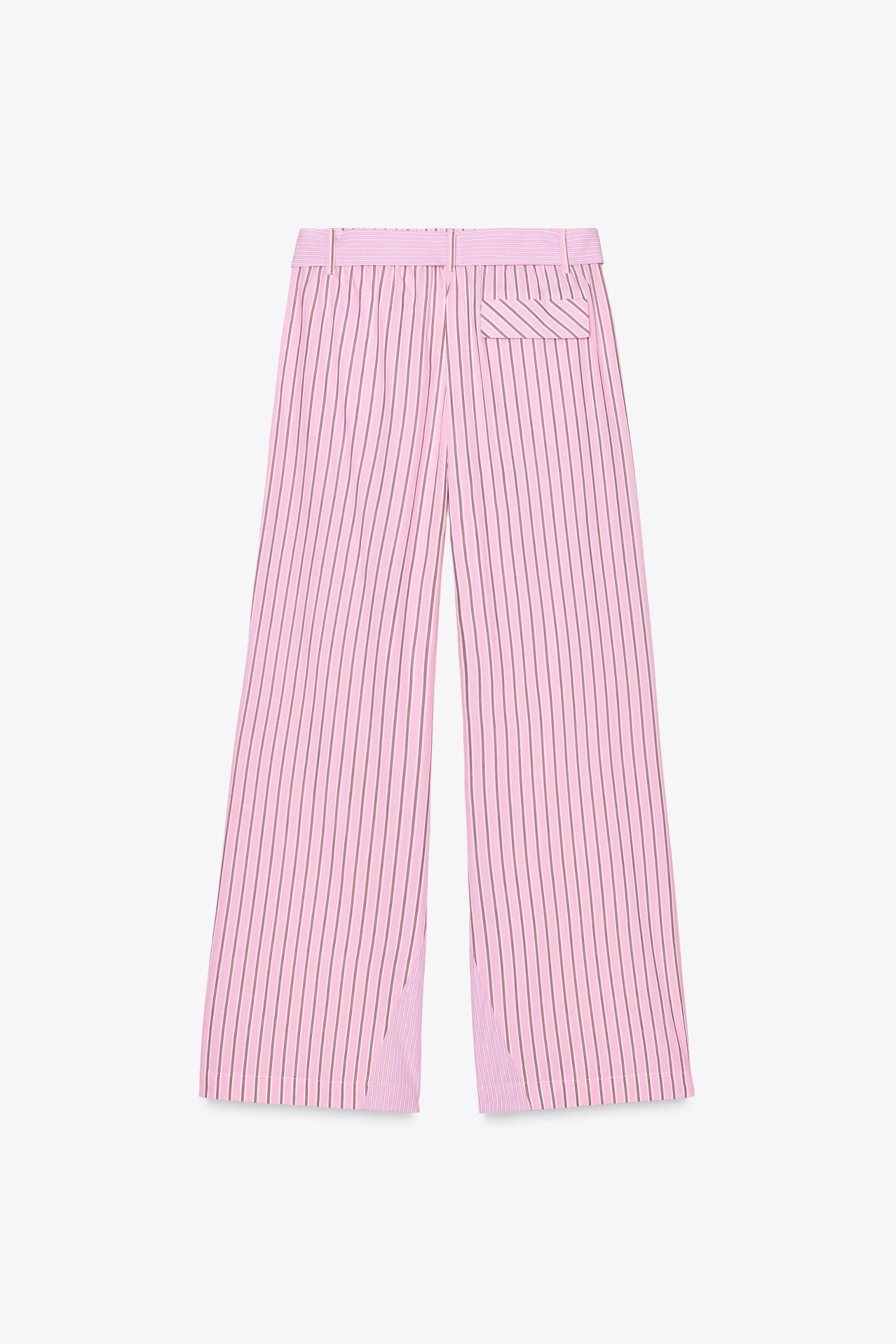 STRIPED POPLIN BELTED PANTS Product Image