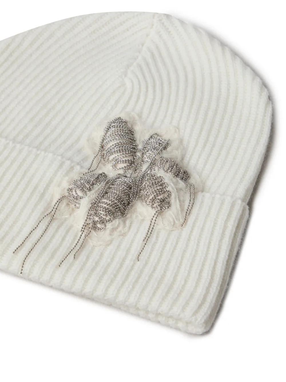 BRUNELLO CUCINELLI Precious Flower Crest Beanie In White Product Image