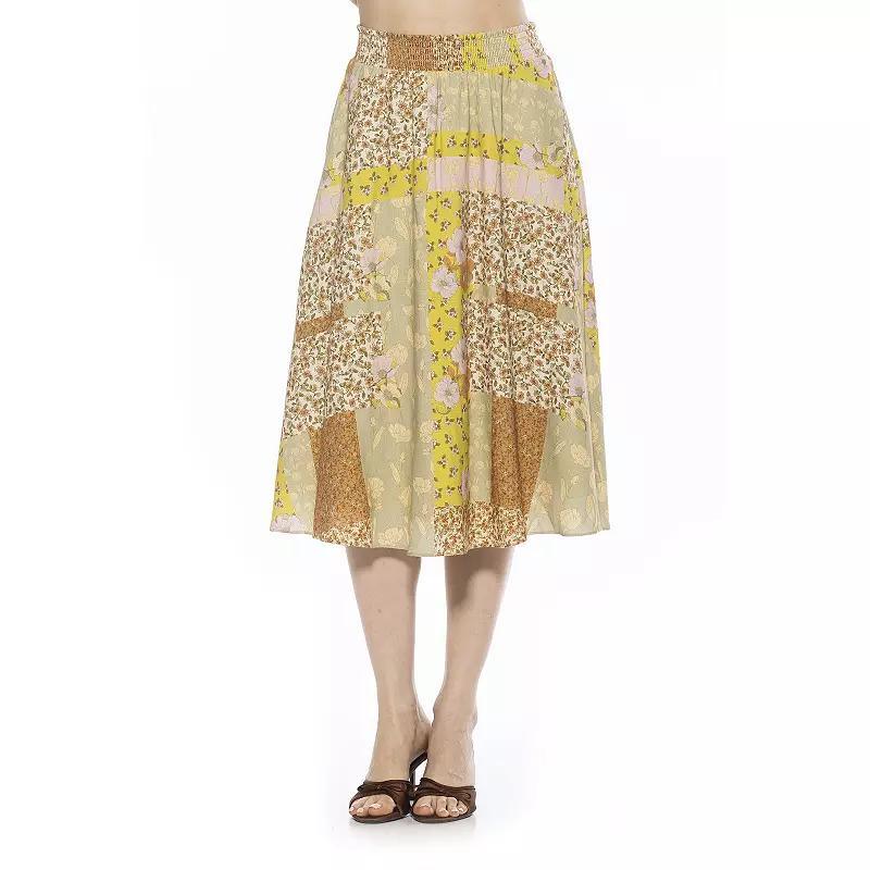 Women's ALEXIA ADMOR Kliene Smocked Waistband Skirt, Size: Large, Beige Wildflowers Product Image