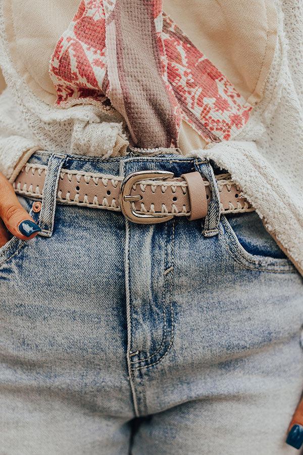 Mostly Amused Faux Leather Belt in Taupe Product Image