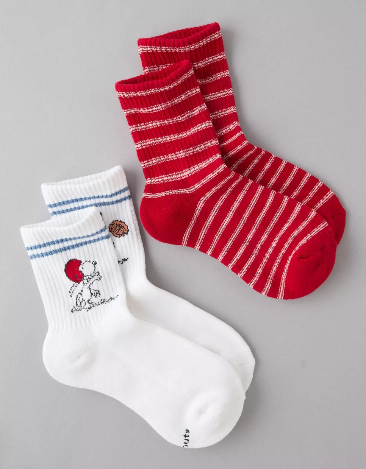AE Snoopy Football Cropped Crew Socks 2-Pack Product Image