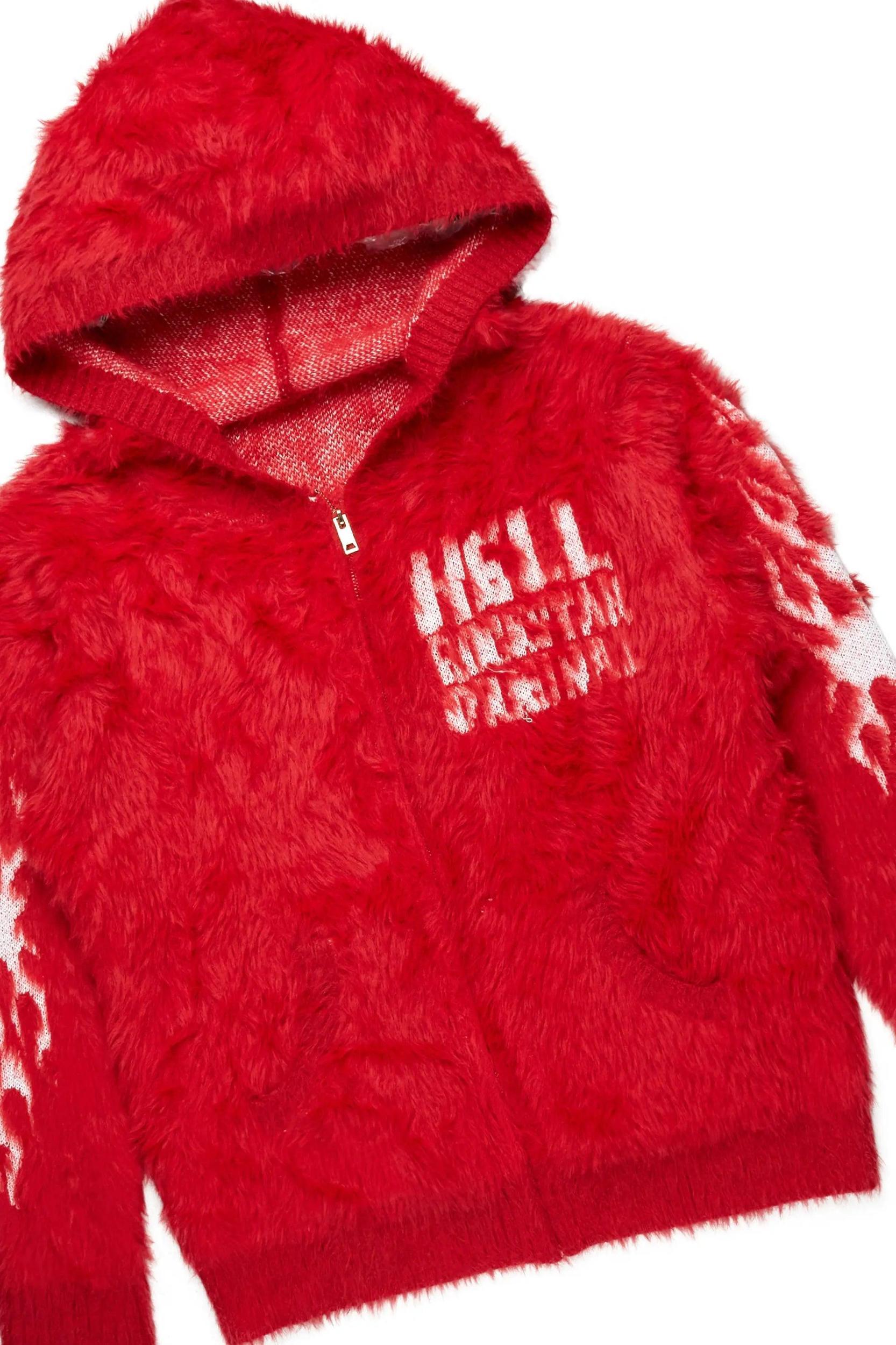 Toshio Red Stacked Flare Knitted Mohair Track Set Male Product Image