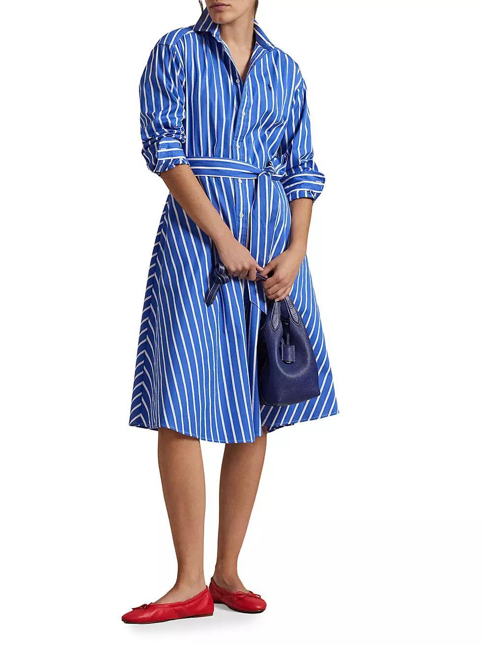 Striped Cotton Belted Midi-Shirtdress Product Image