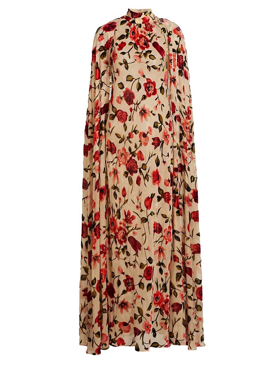 Womens Floral Velvet Devor Cape Gown Product Image