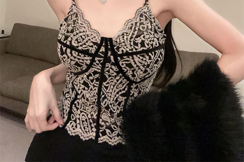 V-Neck Floral Embroidered Crop Corset Top Product Image