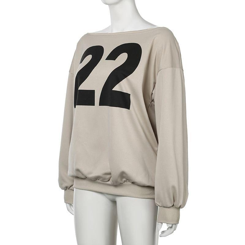 One Shoulder Numbering Print Sweatshirt Product Image