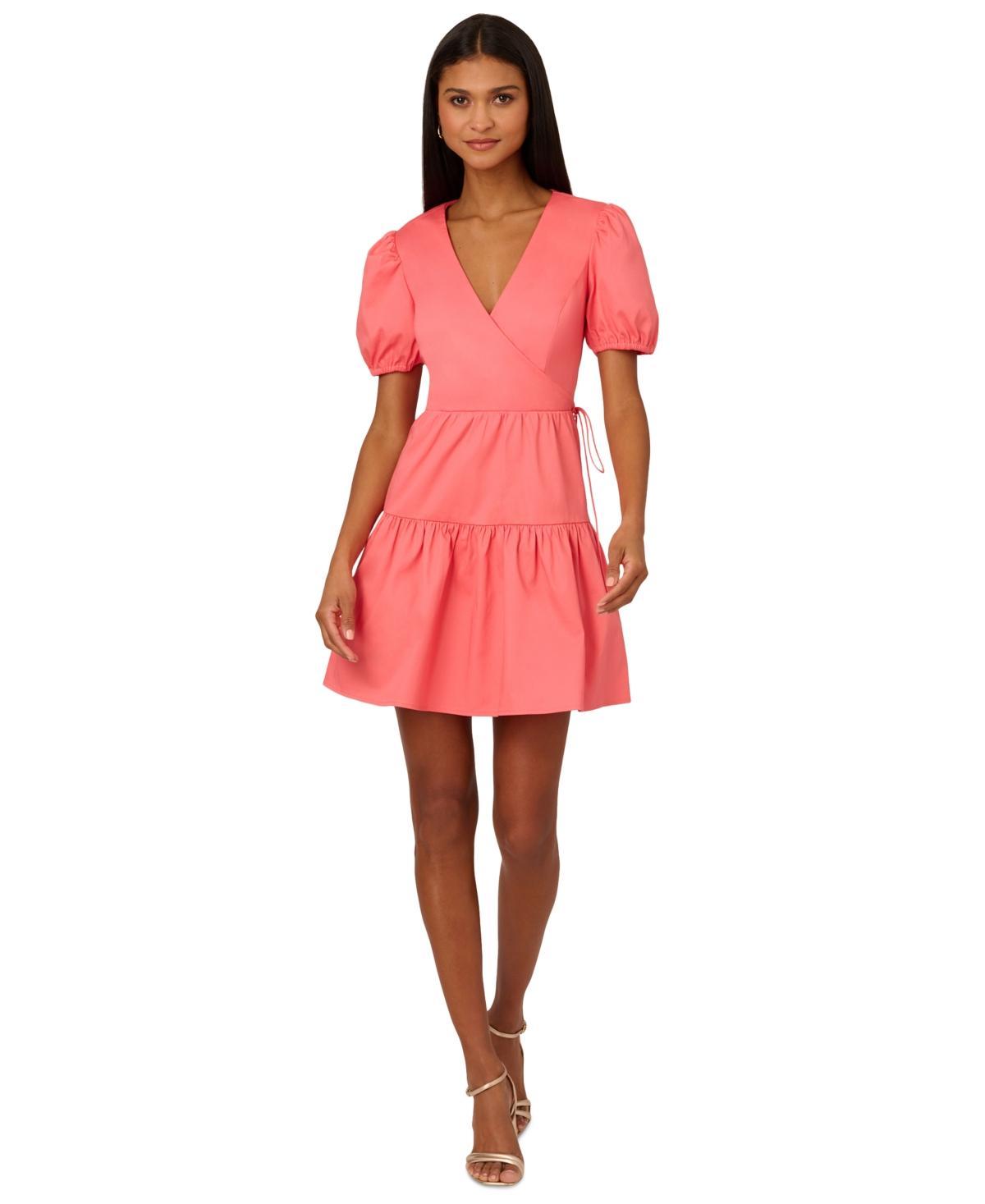 Adrianna Papell Stretch Cotton Short Dress (Spicy Coral) Women's Dress Product Image