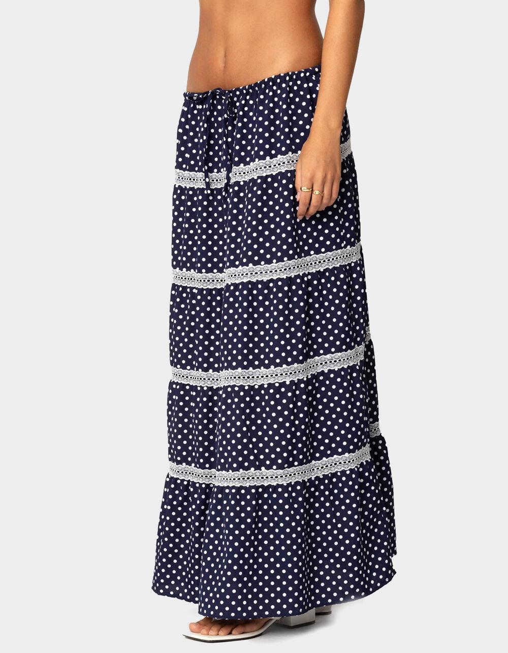 EDIKTED Polka Dot Tiered Maxi Skirt - NAVY Product Image