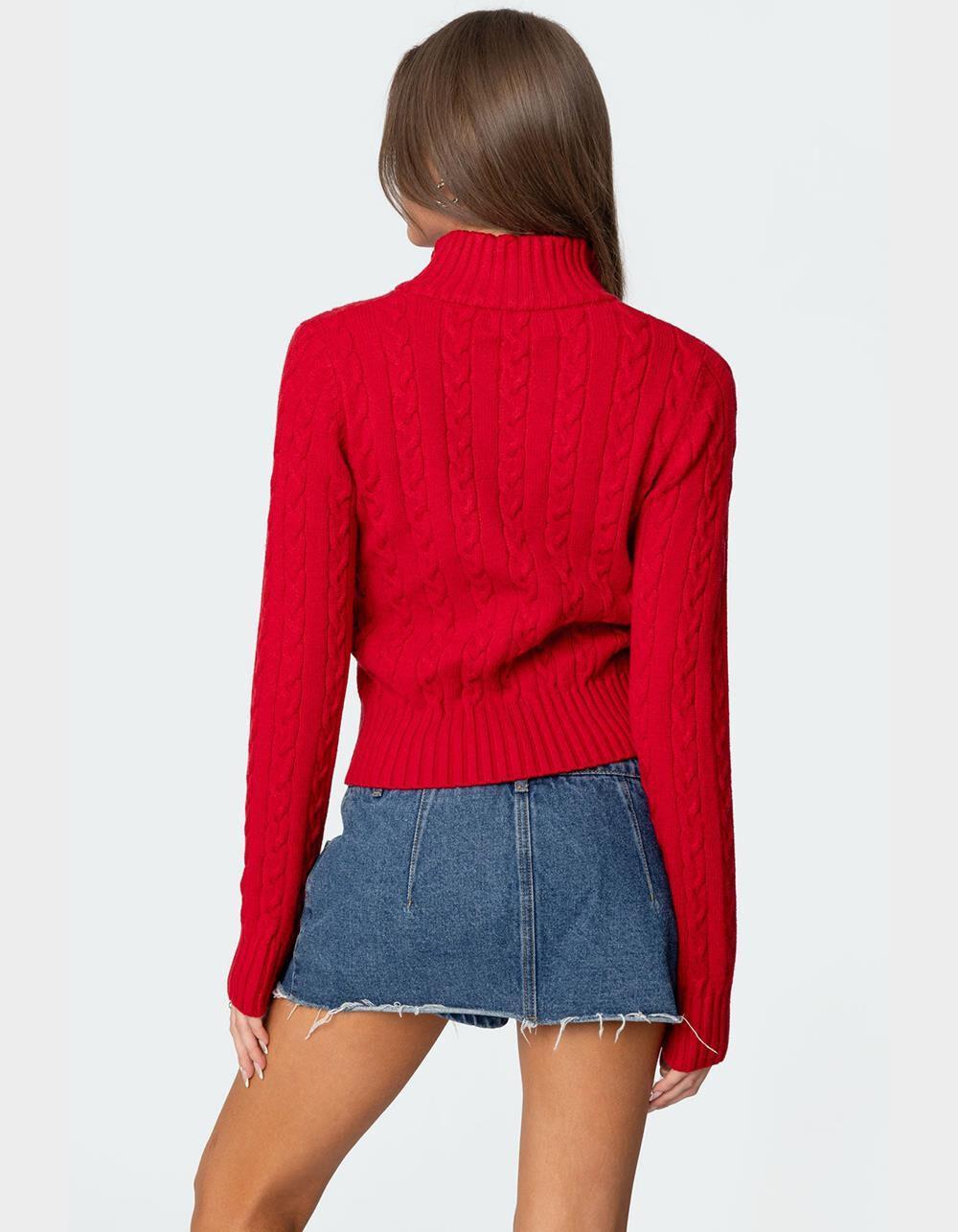 EDIKTED Ryn Zip Up Cable Knit Cardigan Product Image