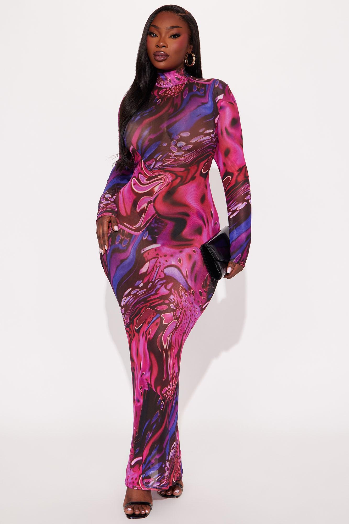 Vivid Sins Mesh Maxi Dress - Pink/combo Product Image