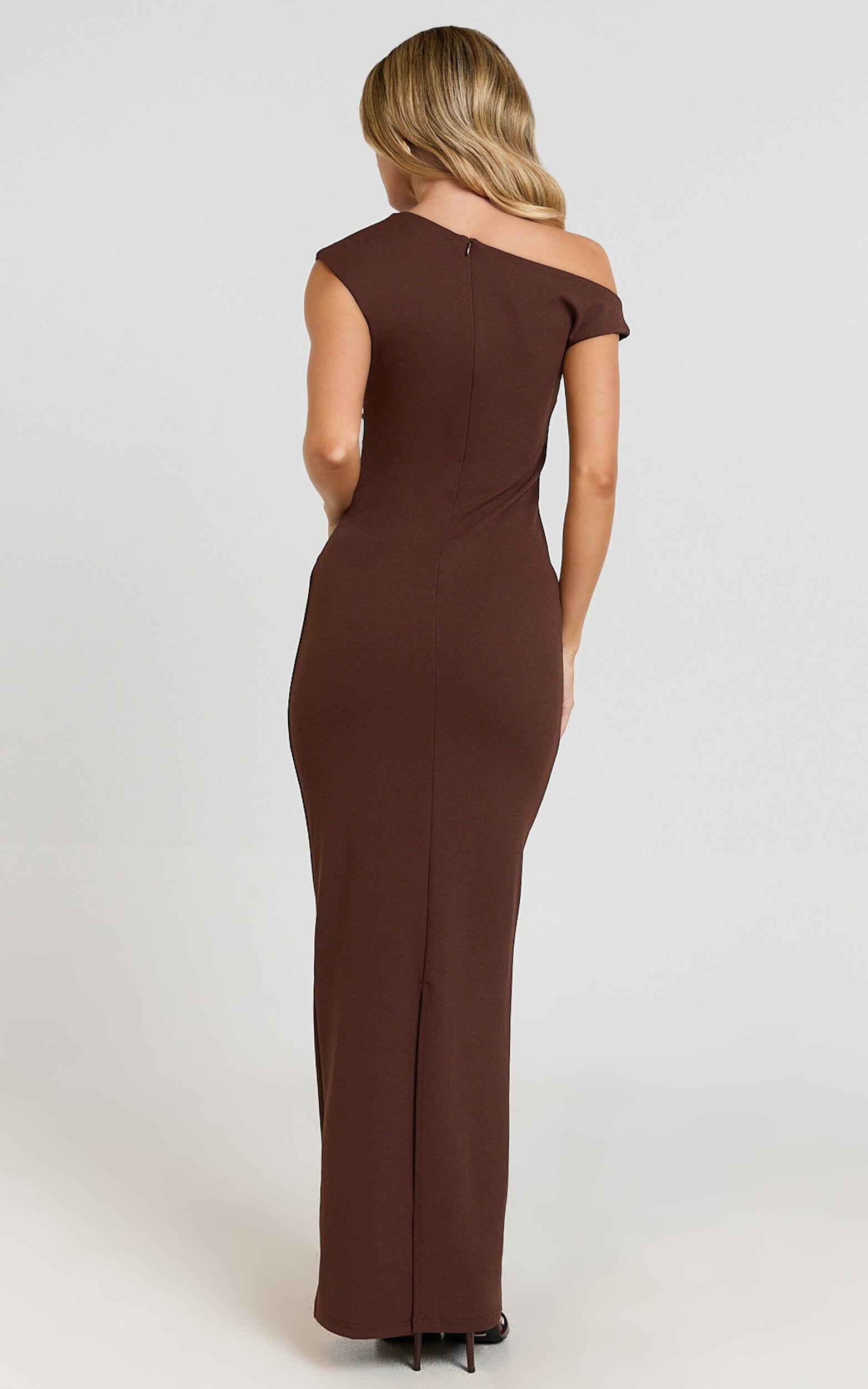 Genie Maxi Dress - Off The Shoulder Dress in Chocolate Product Image
