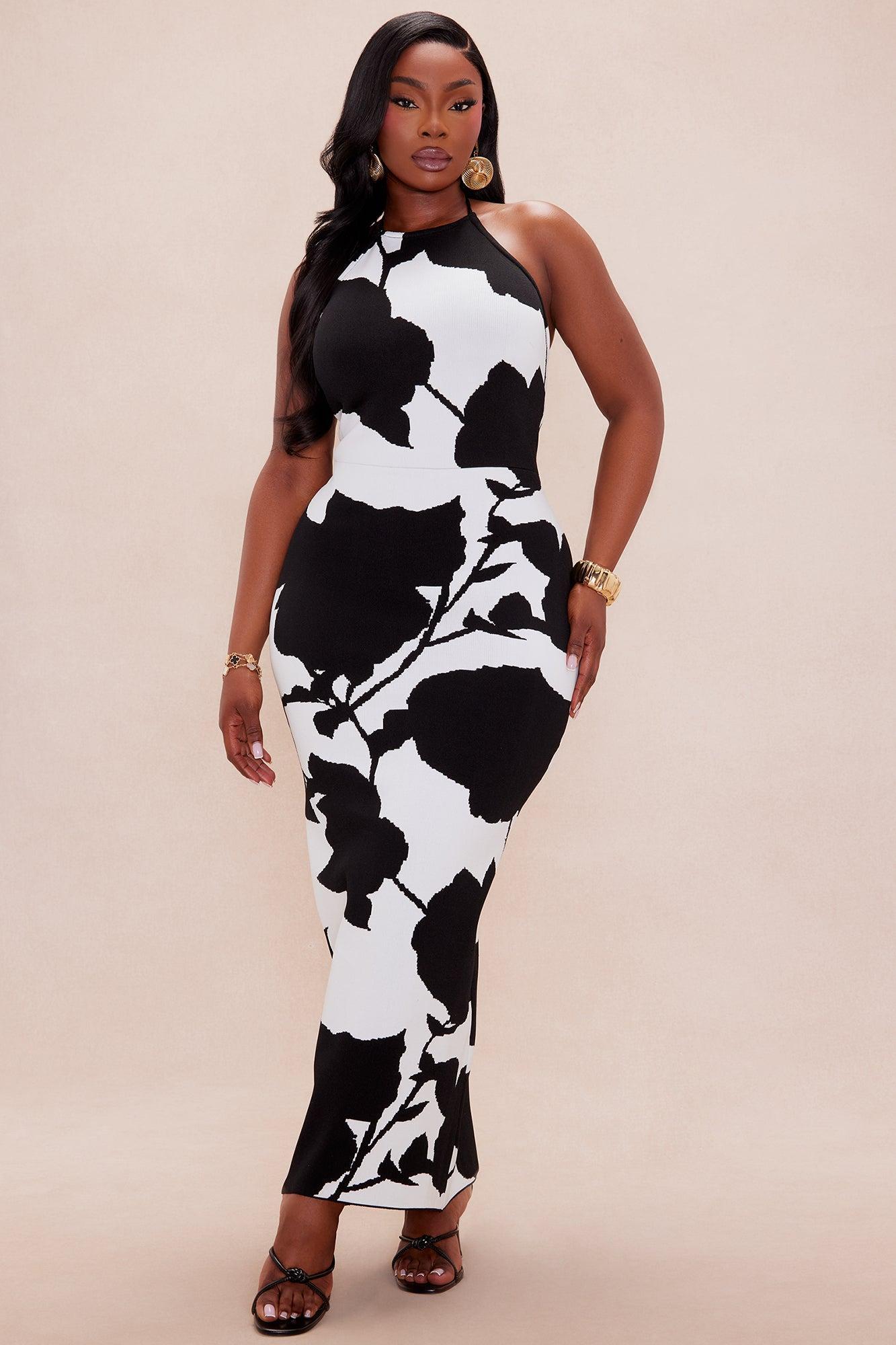 Hannah Halter Bandage Midi Dress - Black/White Product Image