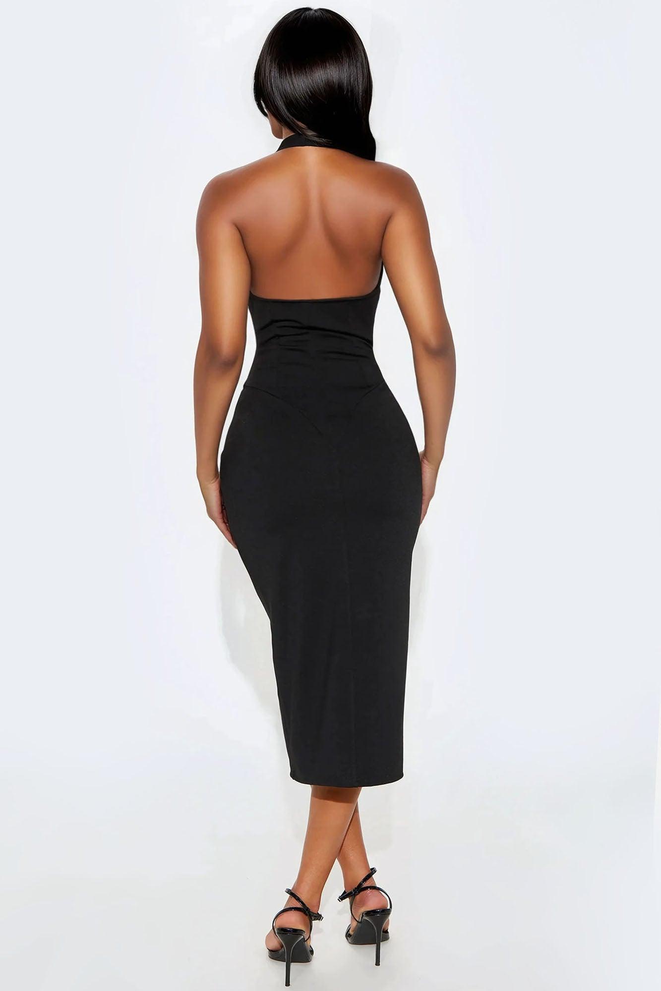 Carmine Ponte Halter Midi Dress - Black Product Image