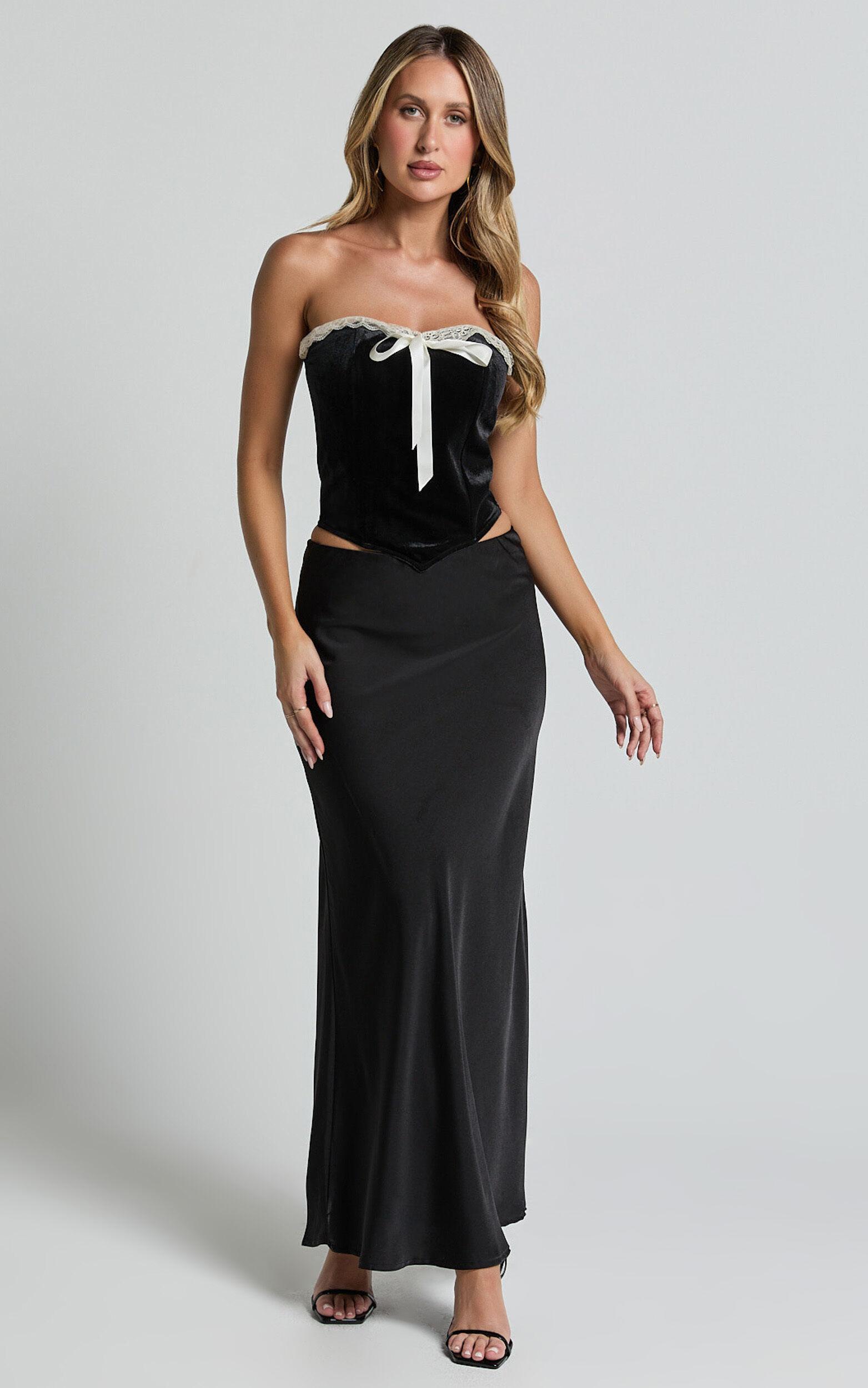 Trisha Corset - Lace Trim Bow Detail Corset in Black and Cream Product Image