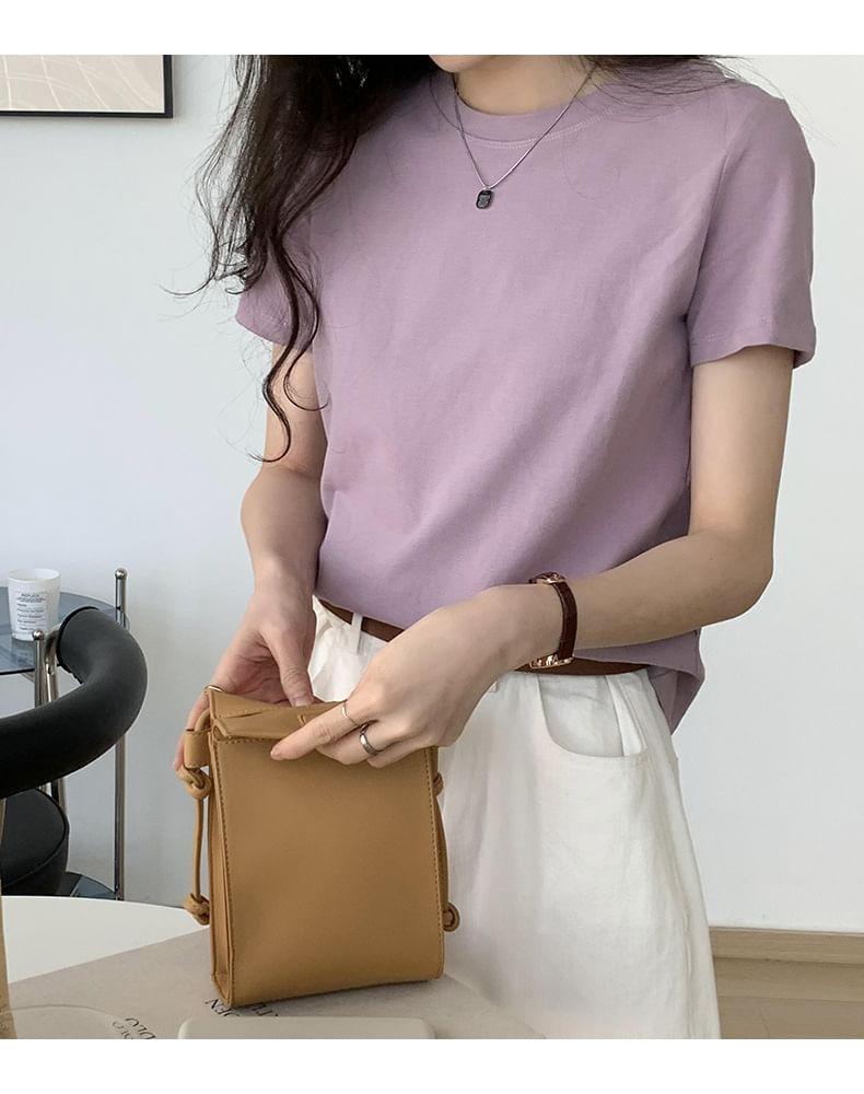 Short-Sleeve Crew Neck Plain T-Shirt Product Image